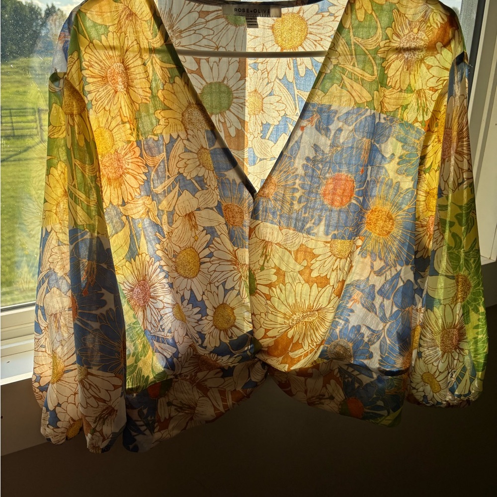 Rose & Olive Floral Patchwork Blouse - Yellow, Blue, Green